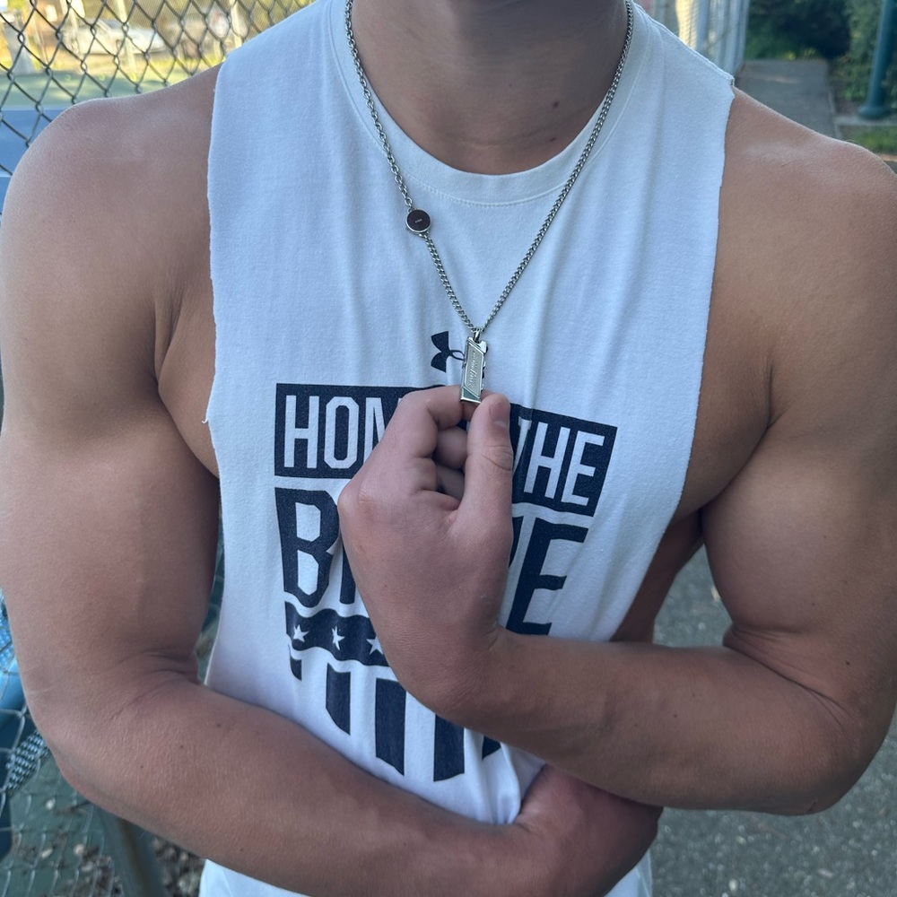 DIESEL JEANS ITALY MEN STAINLESS STEEL SILVER LOGO DOGTAG NECKLACE CHAIN PENDANT